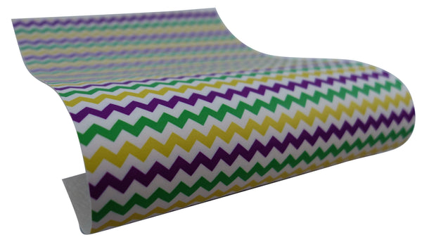 "Purple, Green, Yellow & White Chevron" Classic Faux Leather Sheet - *IMPERFECT*