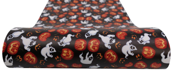 "Mischievous Ghosts & Jack O'Lanterns" Ultra Smooth Faux Leather sheet