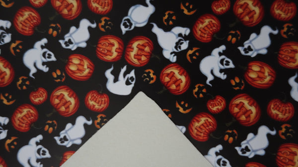 "Mischievous Ghosts & Jack O'Lanterns" Ultra Smooth Faux Leather sheet