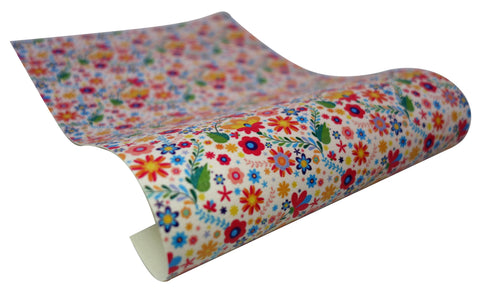 "Colorful Florals" Textured Faux Leather Sheet