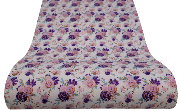 "Pink & Purple Flowers" Textured Faux Leather sheet