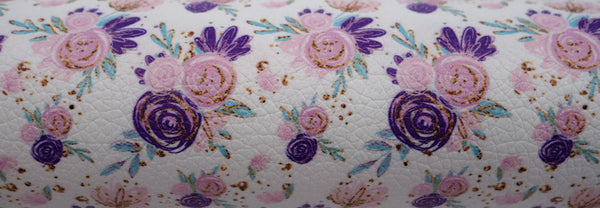 "Pink & Purple Flowers" Textured Faux Leather sheet