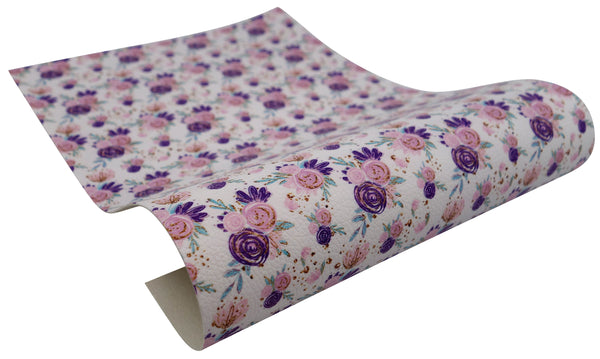 "Pink & Purple Flowers" Textured Faux Leather sheet