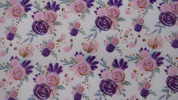 "Pink & Purple Flowers" Textured Faux Leather sheet