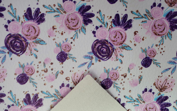 "Pink & Purple Flowers" Textured Faux Leather Sheet