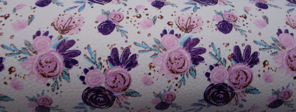 "Pink & Purple Flowers" Textured Faux Leather Sheet