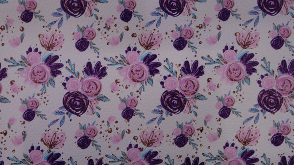 "Pink & Purple Flowers" Textured Faux Leather Sheet