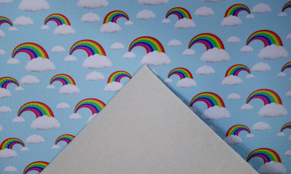 "Rainbows in the Light Blue Sky" Textured Faux Leather sheet