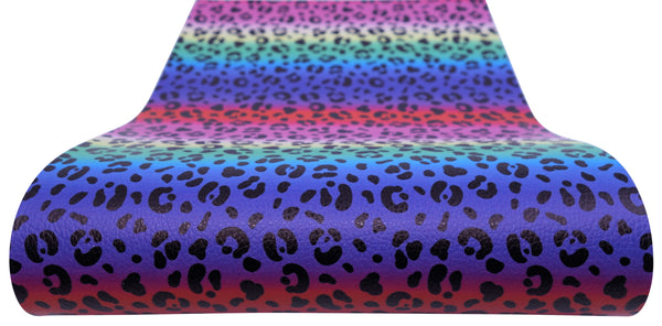 "Vivid Rainbow Background Animal Print" Textured Faux Leather sheet