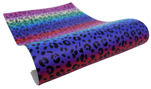 "Vivid Rainbow Background Animal Print" Textured Faux Leather sheet