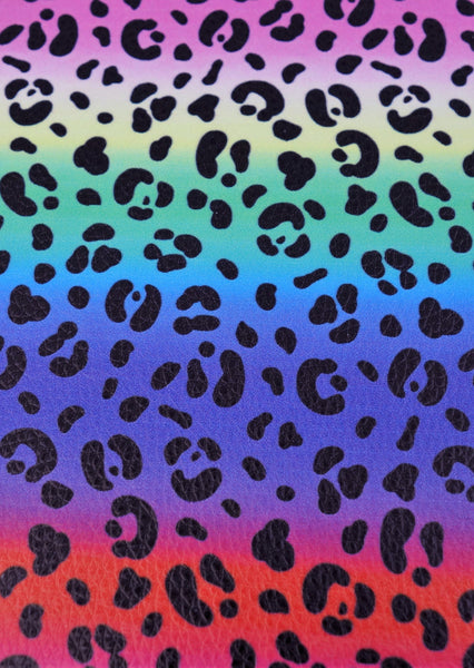 "Vivid Rainbow Background Animal Print" Textured Faux Leather sheet