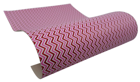 "Pink, Red, & White Chevron Print" Ultra Smooth Faux Leather Sheet