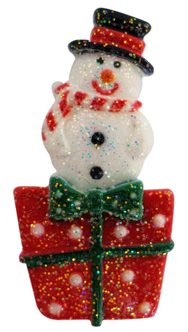 "Snowman Sitting On A Present" 3D Glitter Resin - CraftyTrain.com