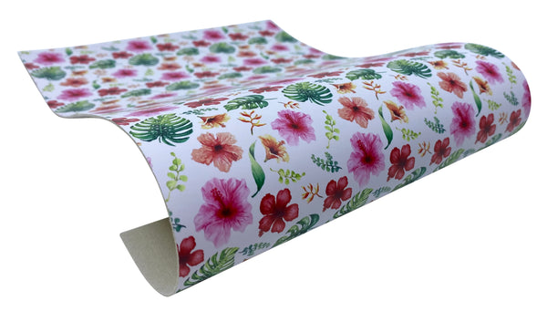 "Tropical Hibiscus" Ultra Smooth Faux Leather Sheet - **IMPERFECT**