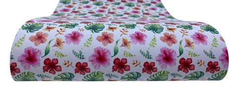 "Tropical Hibiscus" Ultra Smooth Faux Leather Sheet - **IMPERFECT**