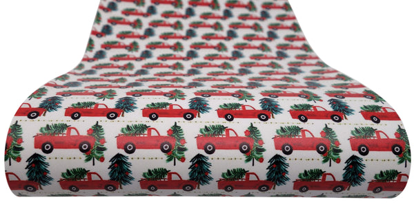 "Tree Farm Delivery Truck" Smooth Faux Leather sheet - CraftyTrain.com