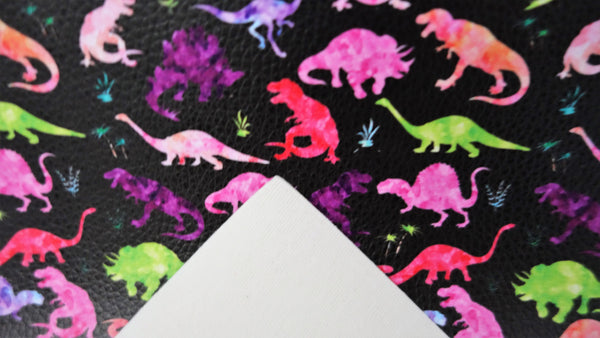 "Watercolor Dinosaurs" Textured Faux Leather sheet