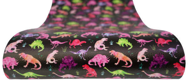 "Watercolor Dinosaurs" Textured Faux Leather sheet