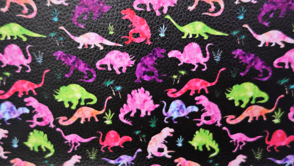 "Watercolor Dinosaurs" Textured Faux Leather sheet