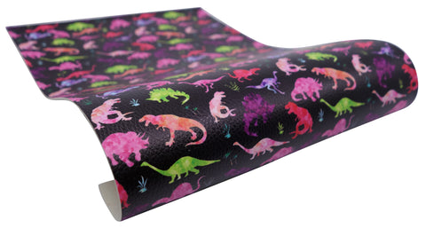 "Watercolor Dinosaurs" Textured Faux Leather sheet