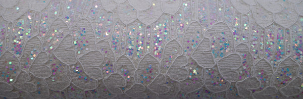 "White on Iridescent" Heart Lace on Glitter sheet