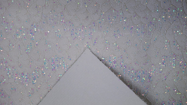 "White on Iridescent" Heart Lace on Glitter sheet