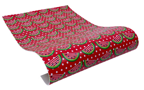 "Watermelon & Polka Dots" Textured Faux Leather Sheet
