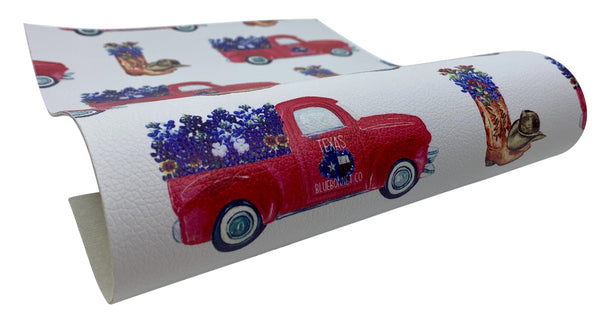 "Bluebonnet Truck" Textured Faux Leather Sheet - *IMPERFECT*