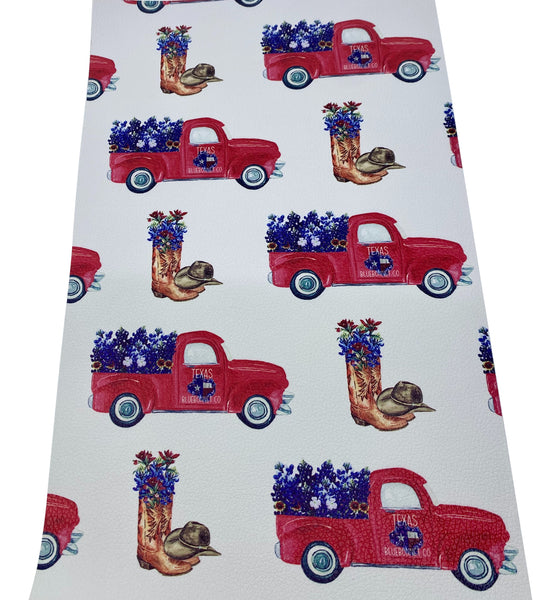 "Bluebonnet Truck" Textured Faux Leather Sheet - *IMPERFECT*