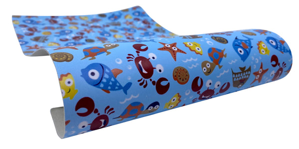 "Cartoon Fish" Ultra Smooth Faux Leather Sheet - *IMPERFECT*